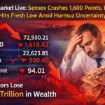 Stock Market Live: Sensex Crashes 1,600 Points, Rupee Hits Fresh Low Amid Hormuz Uncertainty
