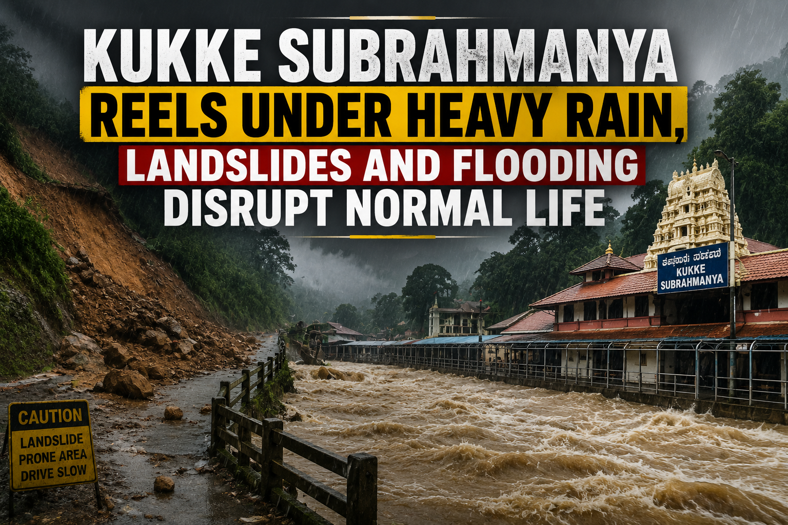 Kukke Subrahmanya Reels Under Heavy Rain, Landslides and Flooding Disrupt Normal Life
