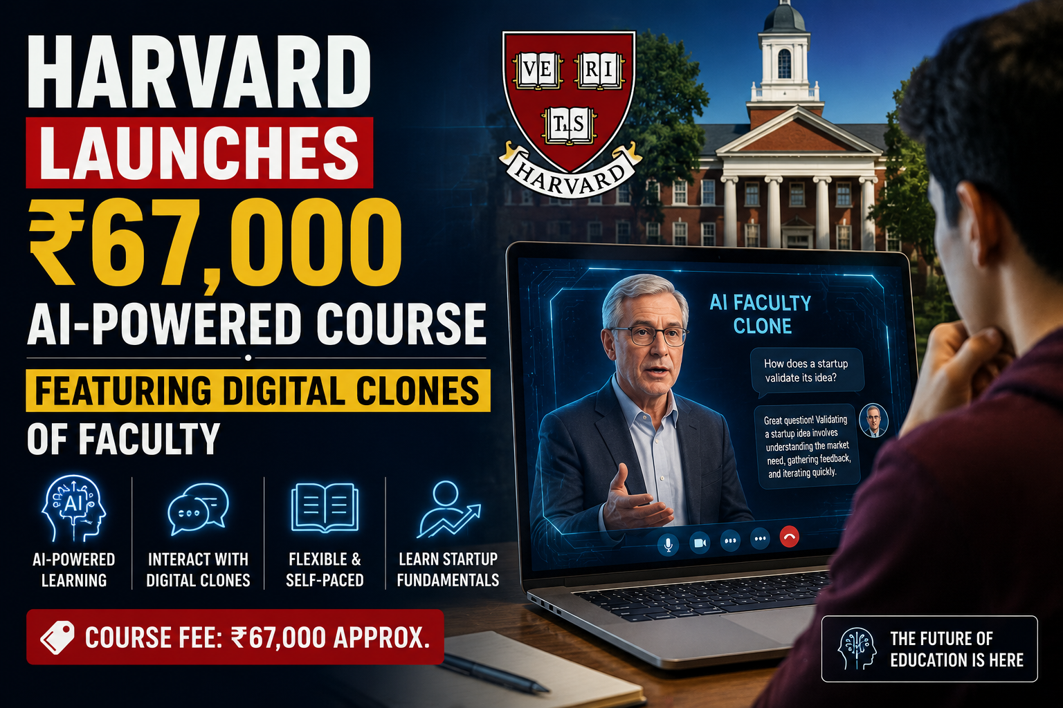 Harvard Launches ₹67,000 AI-Powered Course Featuring Digital Clones of Faculty