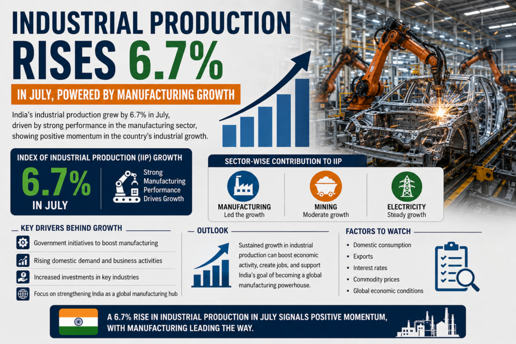 Industrial Production Rises 6.7% in July, Powered by Manufacturing Growth