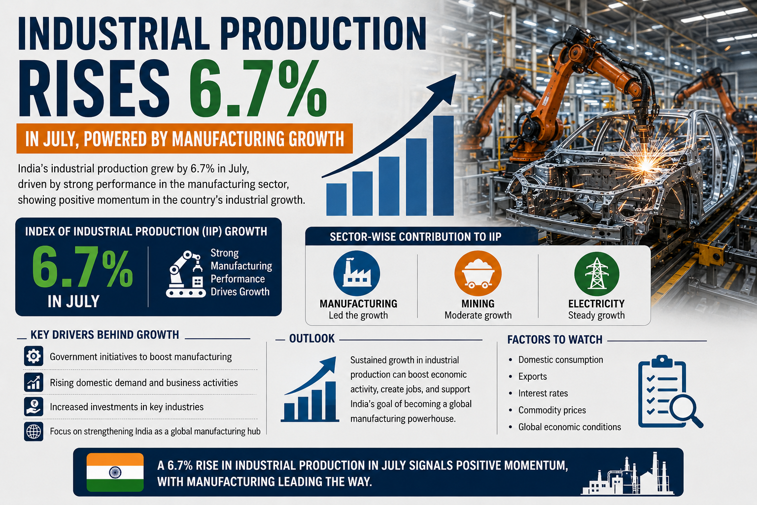 Industrial Production Rises 6.7% in July, Powered by Manufacturing Growth