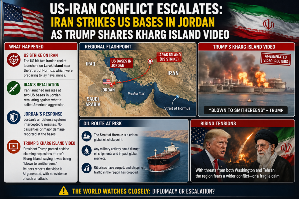 US-Iran Conflict Escalates: Iran Strikes US Bases in Jordan as Trump Shares Kharg Island Video