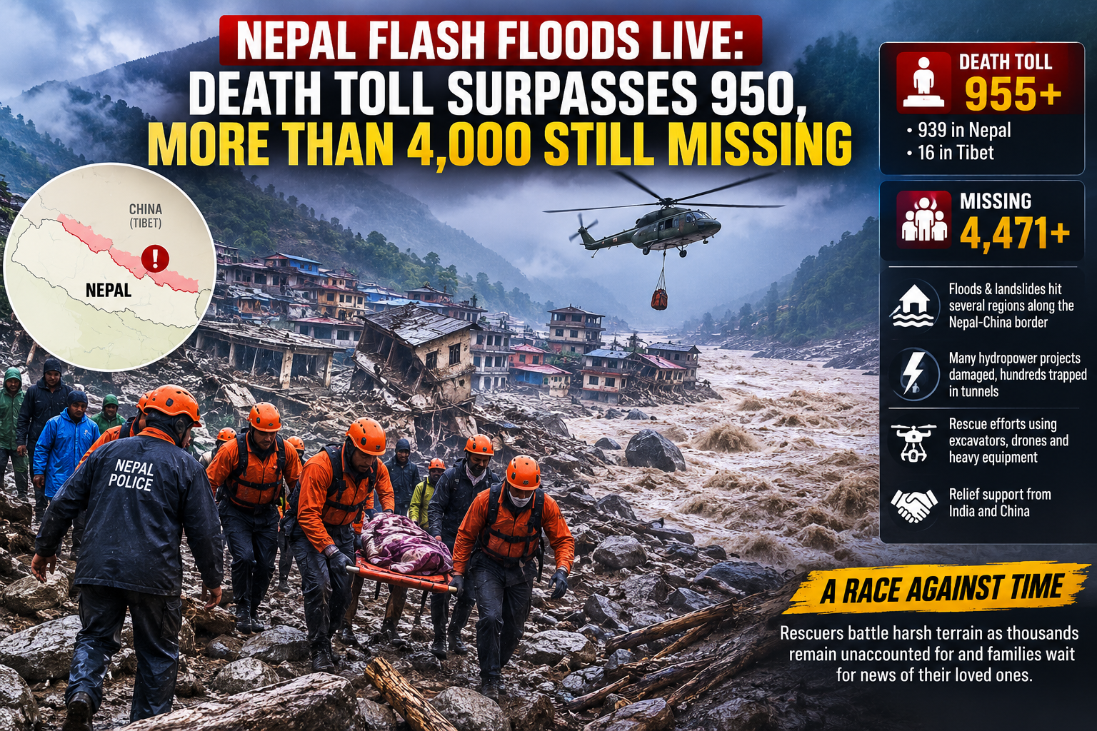 Nepal Flash Floods LIVE: Death Toll Surpasses 950, More Than 4,000 Still Missing 