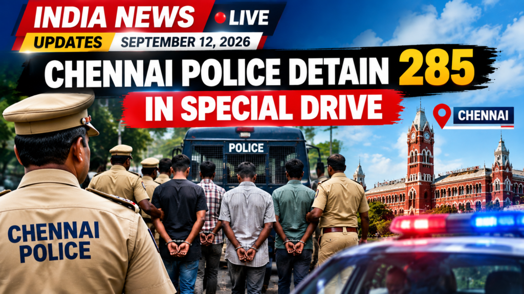 India News Live Updates, September 12, 2026: Chennai Police Detain 285 in Special Drive
