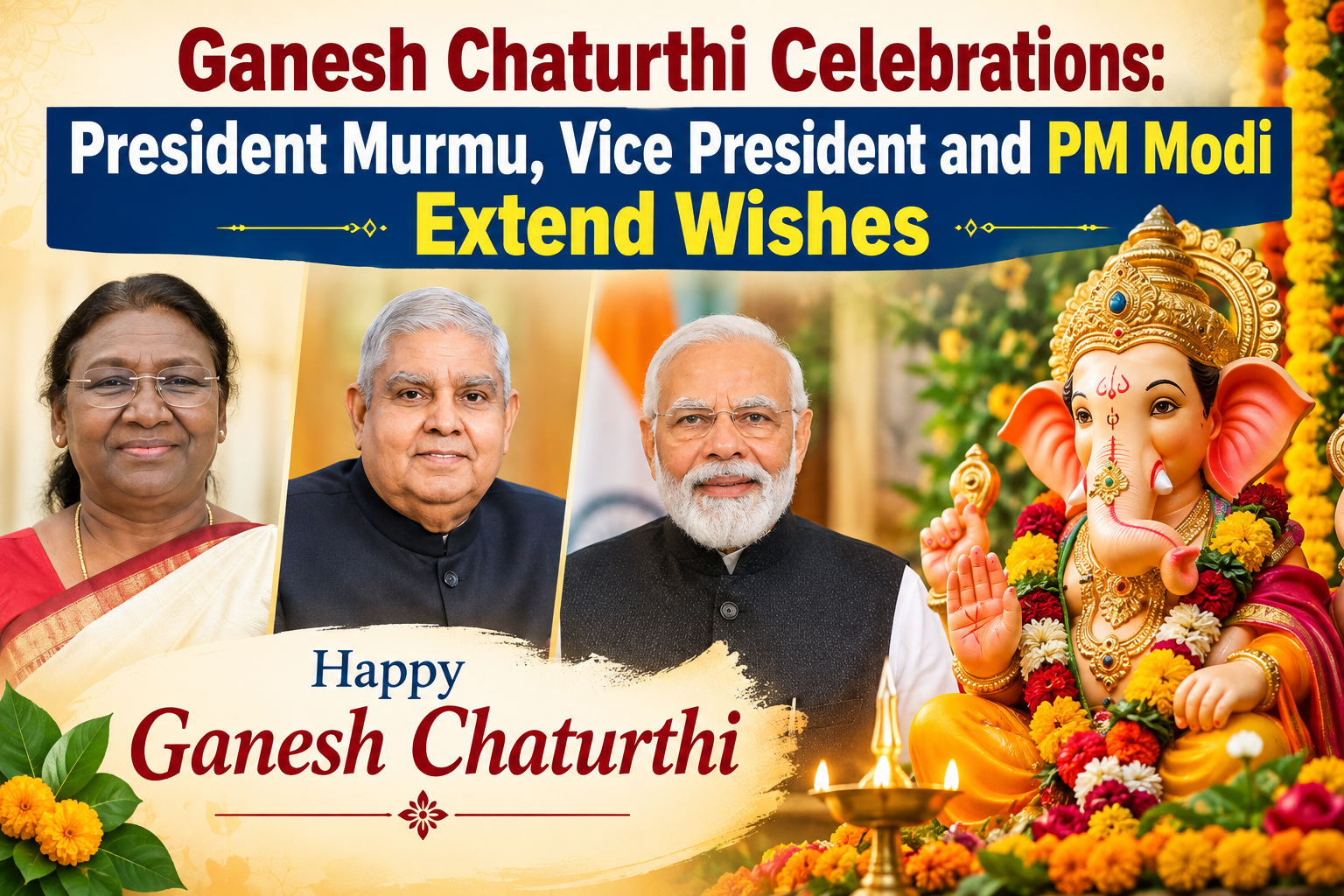Ganesh Chaturthi Celebrations: President Murmu, Vice President and PM Modi Extend Wishes