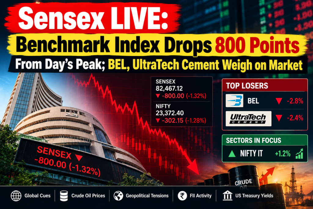 Sensex LIVE: Benchmark Index Drops 800 Points From Day’s Peak; BEL, UltraTech Cement Weigh on Market