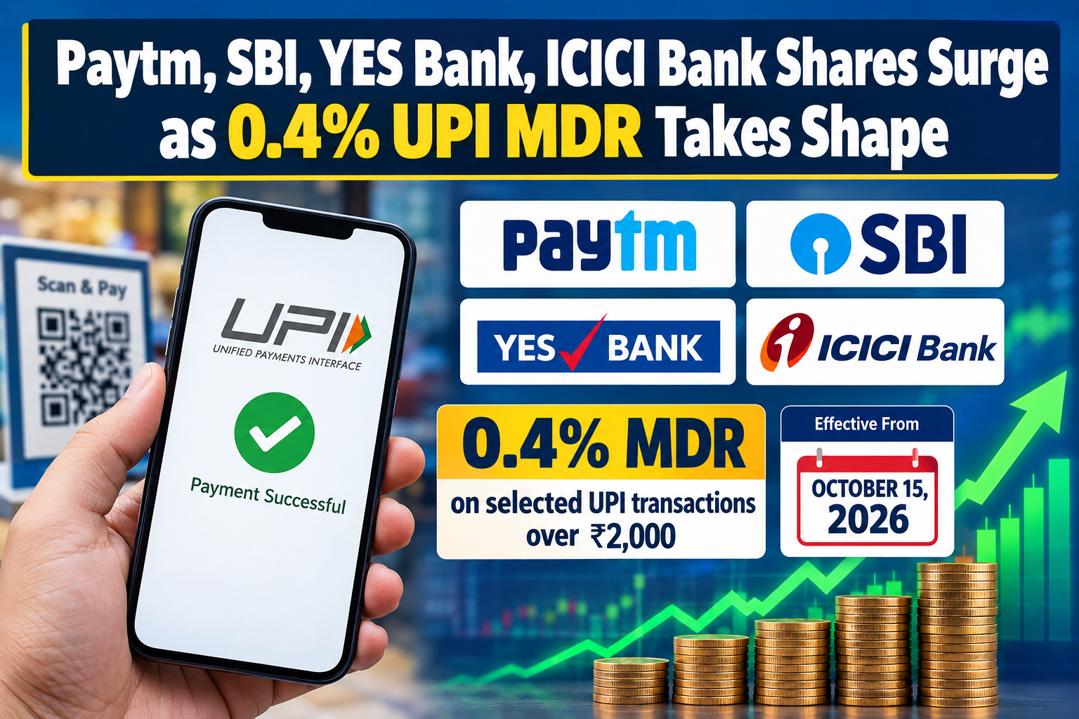 Paytm, SBI, YES Bank, ICICI Bank Shares Surge as 0.4% UPI MDR Takes Shape 