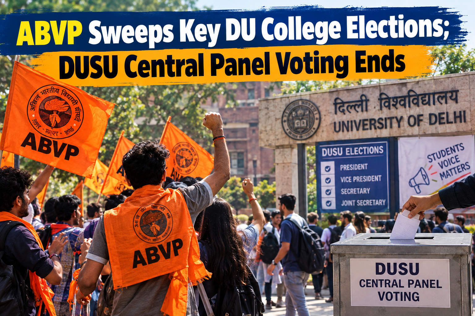 ABVP Sweeps Key DU College Elections; DUSU Central Panel Voting Ends