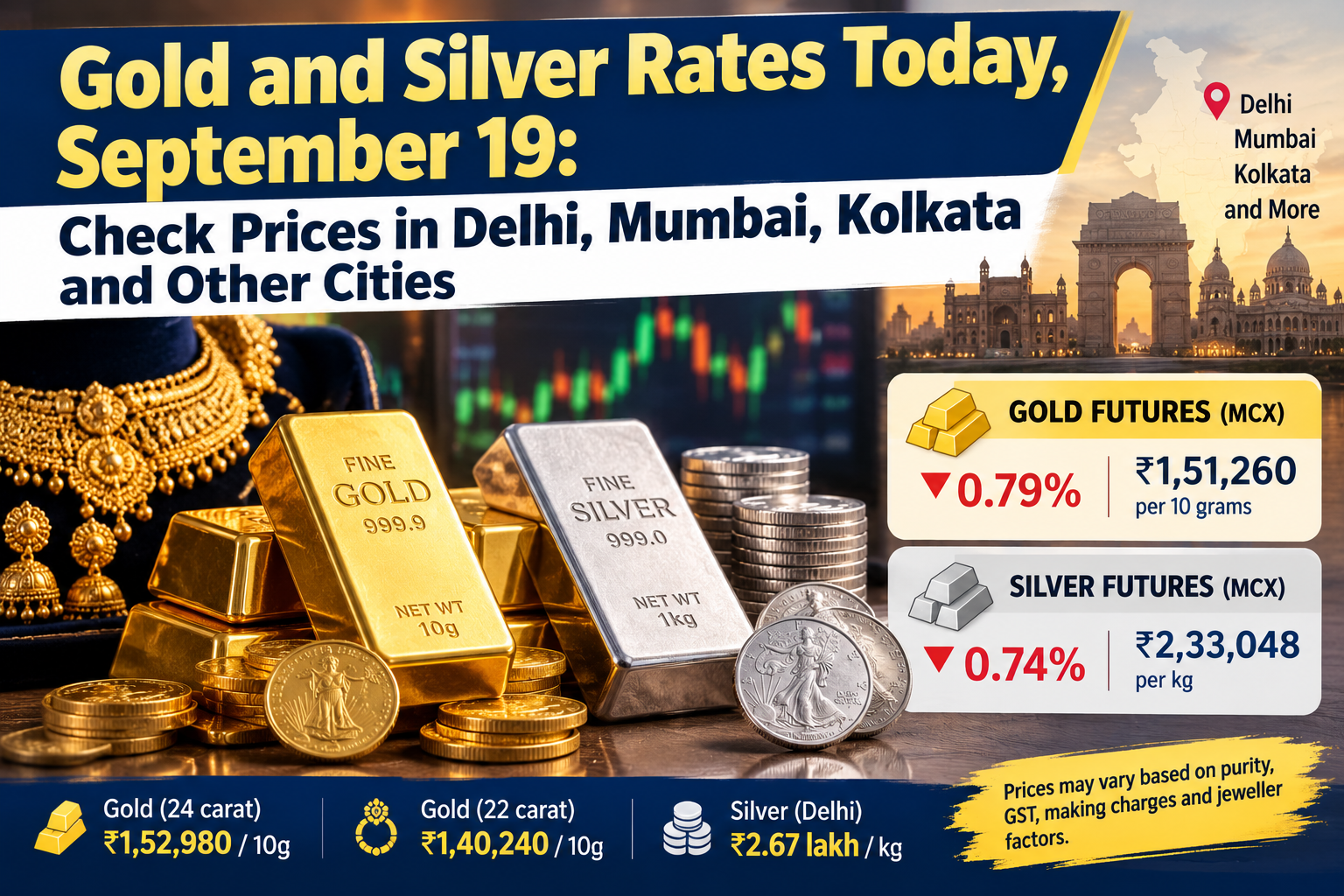 Gold and Silver Rates Today, September 19: Check Prices in Delhi, Mumbai, Kolkata and Other Cities