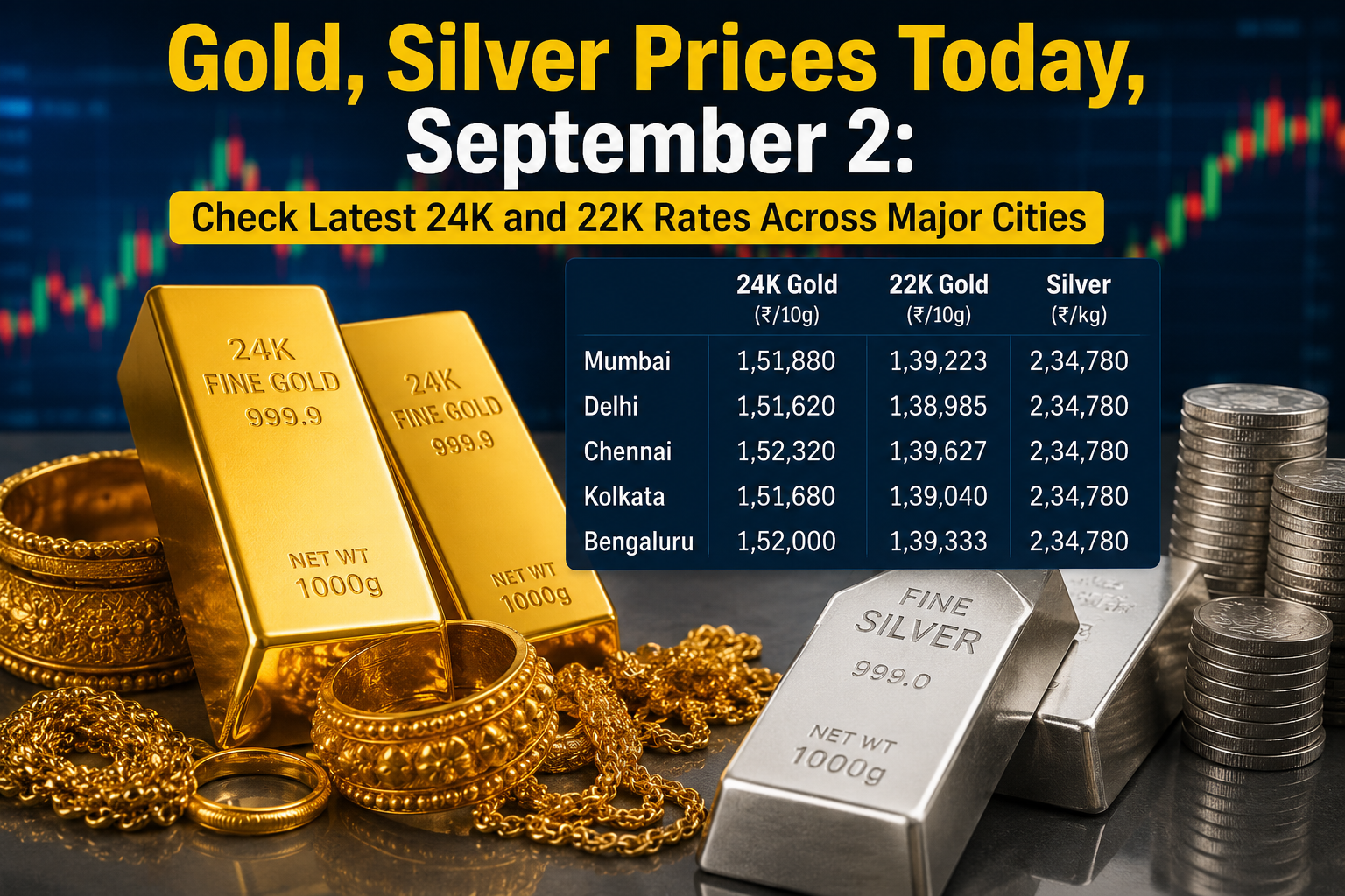 Gold, Silver Prices Today, September 2: Check Latest 24K and 22K Rates Across Major Cities