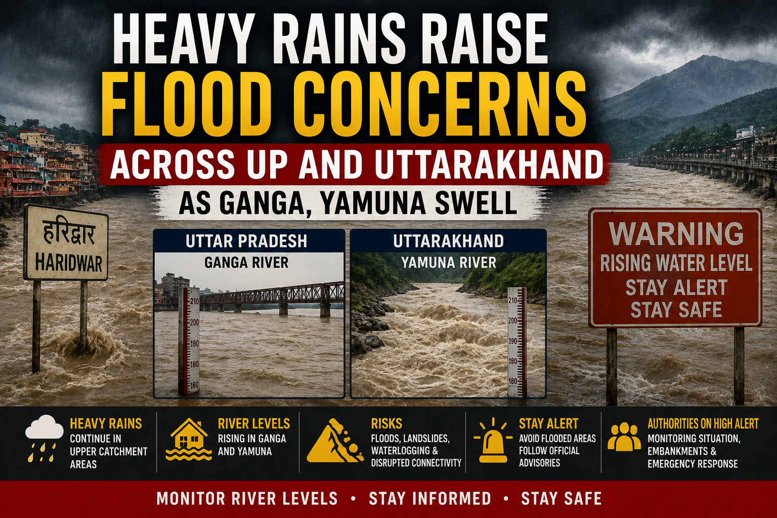 Heavy Rains Raise Flood Concerns Across UP and Uttarakhand as Ganga, Yamuna Swell