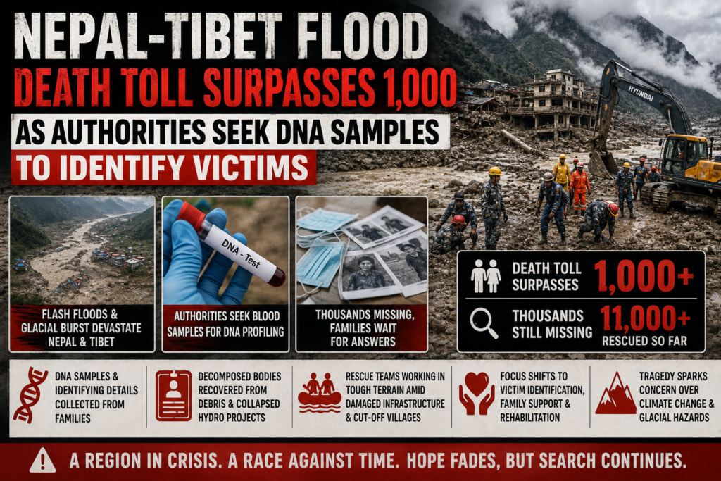 Nepal-Tibet Flood Death Toll Surpasses 1,000 as Authorities Seek DNA Samples to Identify Victims