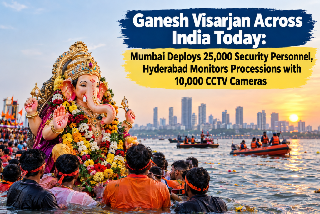 Ganesh Visarjan Across India Today: Mumbai Deploys 25,000 Security Personnel, Hyderabad Monitors Processions with 10,000 CCTV Cameras