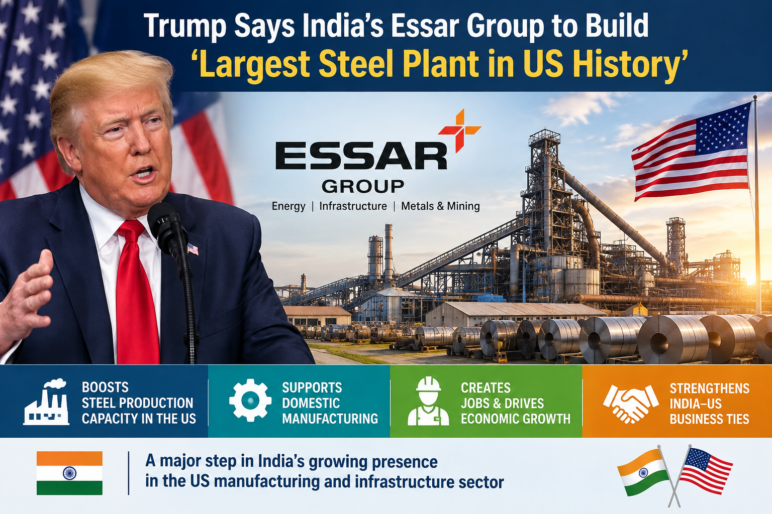 Trump Says India’s Essar Group to Build ‘Largest Steel Plant in US History’