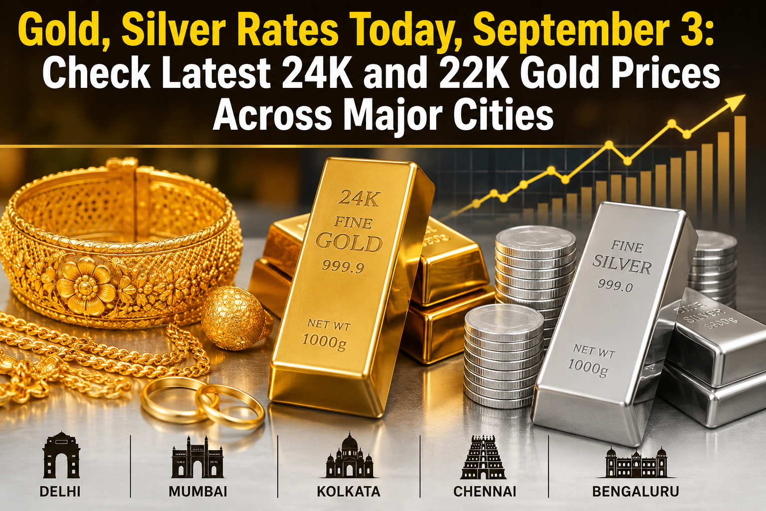  Gold, Silver Rates Today, September 3: Check Latest 24K and 22K Gold Prices Across Major Cities 