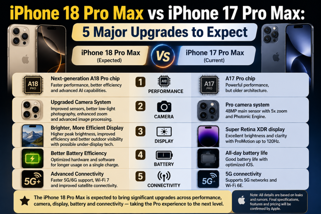 iPhone 18 Pro Max vs iPhone 17 Pro Max: 5 Major Upgrades to Expect 