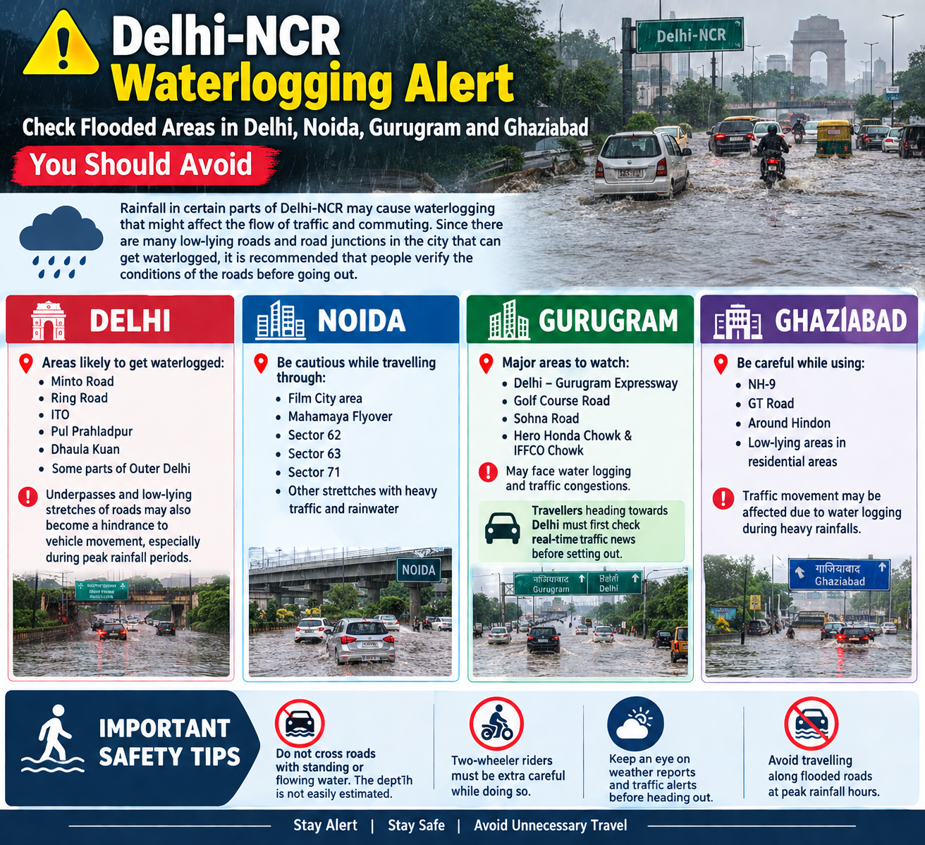 Delhi-NCR Waterlogging Alert: Check Flooded Areas in Delhi, Noida, Gurugram and Ghaziabad You Should Avoid