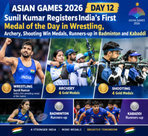 Asian Games 2026 Day 12: Sunil Kumar Registers India’s First Medal of the Day in Wrestling, Archery, Shooting Win Medals, Runners-up in Badminton and Kabaddi