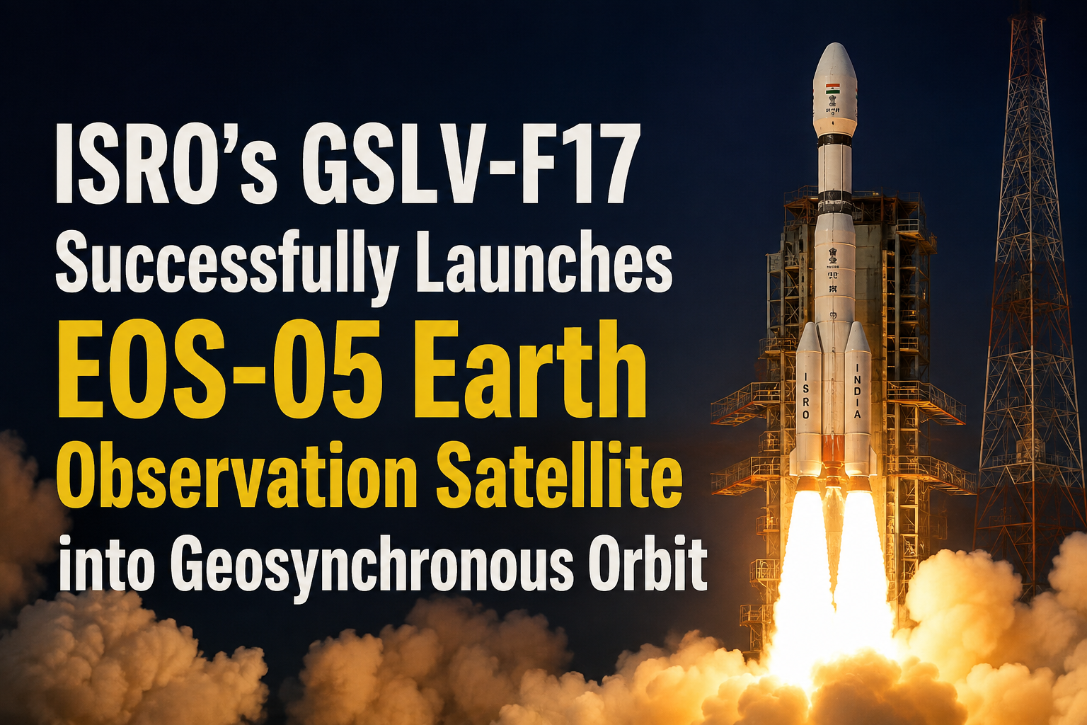 ISRO’s GSLV-F17 Successfully Launches EOS-05 Earth Observation Satellite into Geosynchronous Orbit