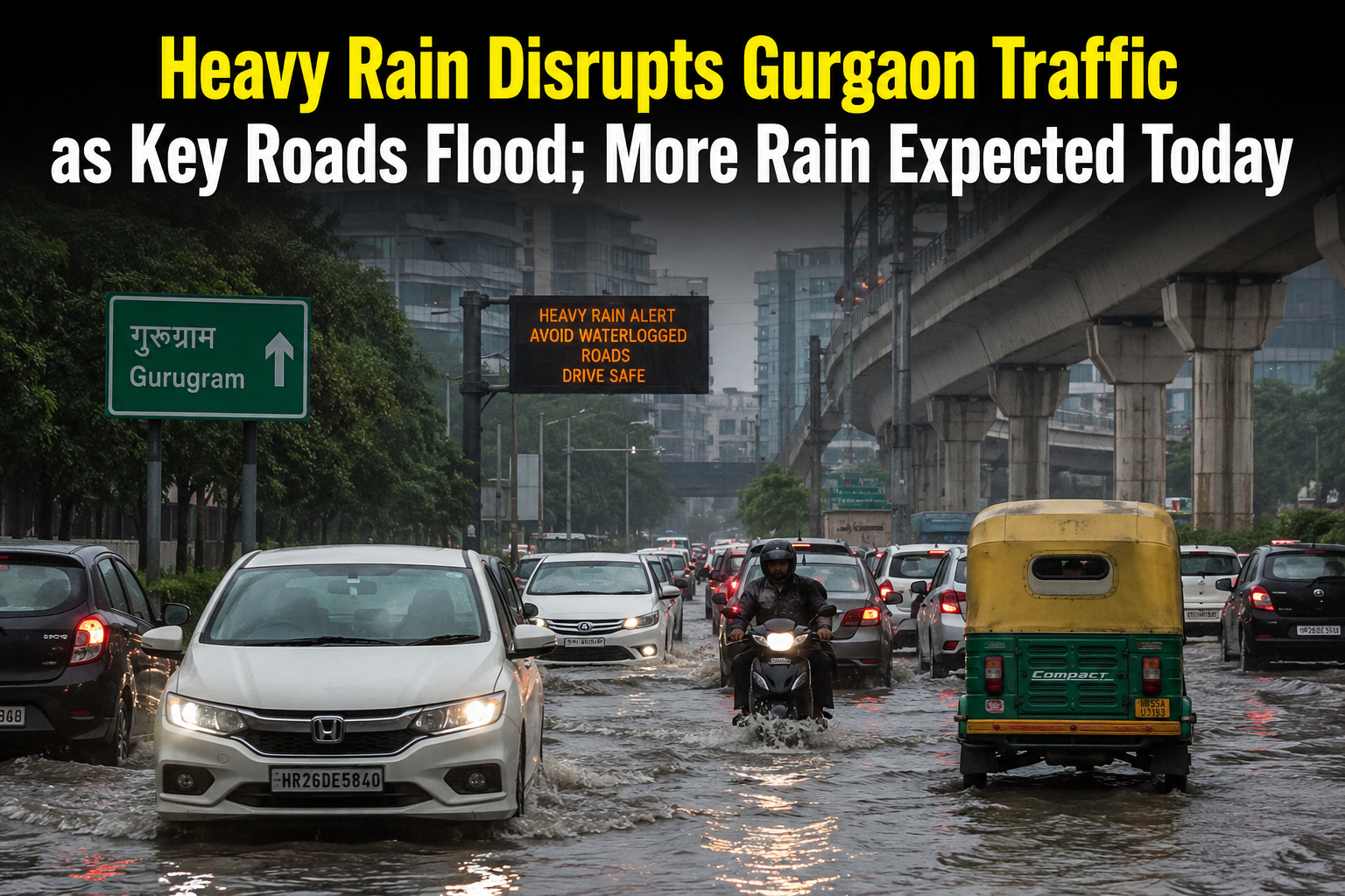 Heavy Rain Disrupts Gurgaon Traffic as Key Roads Flood; More Rain Expected Today