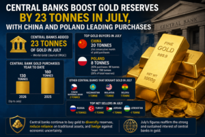 Central Banks Boost Gold Reserves by 23 Tonnes in July, With China and Poland Leading Purchases