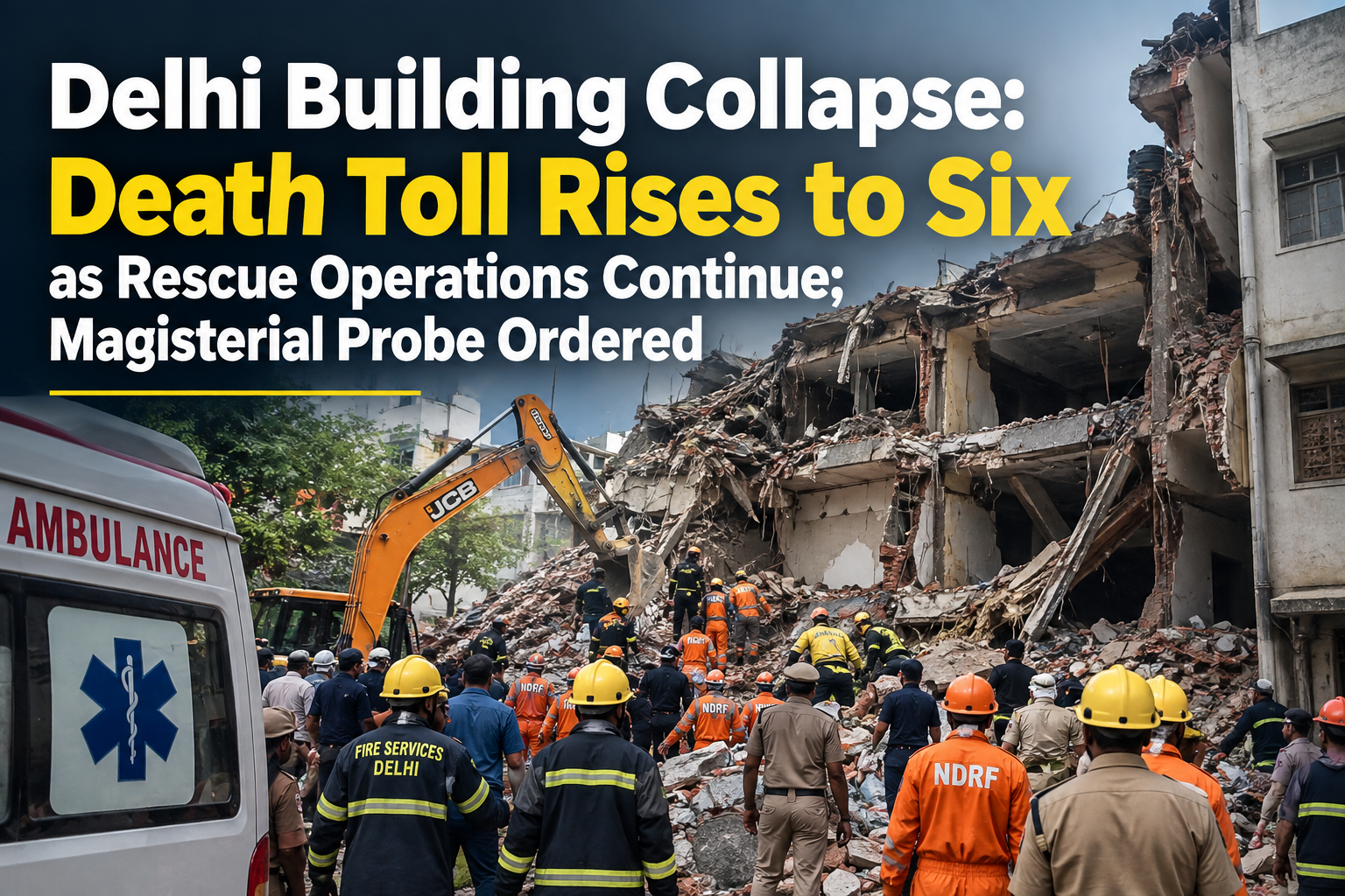 Delhi Building Collapse: Death Toll Rises to Six as Rescue Operations Continue; Magisterial Probe Ordered