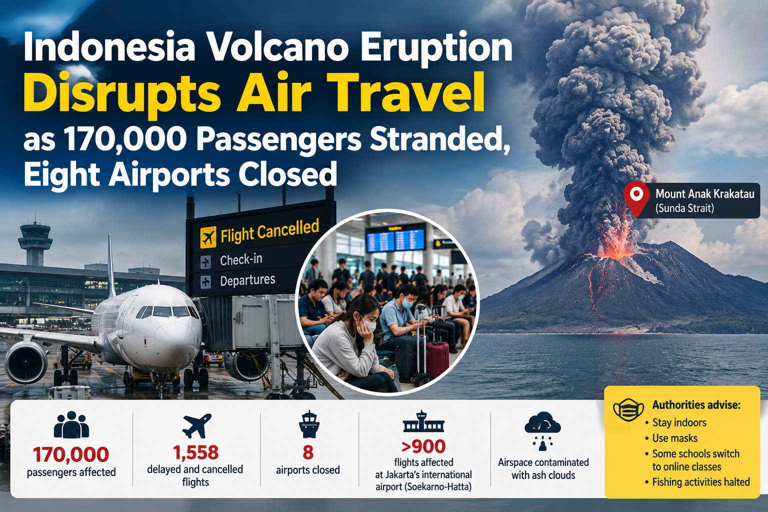 Indonesia Volcano Eruption Disrupts Air Travel as 170,000 Passengers Stranded, Eight Airports Closed