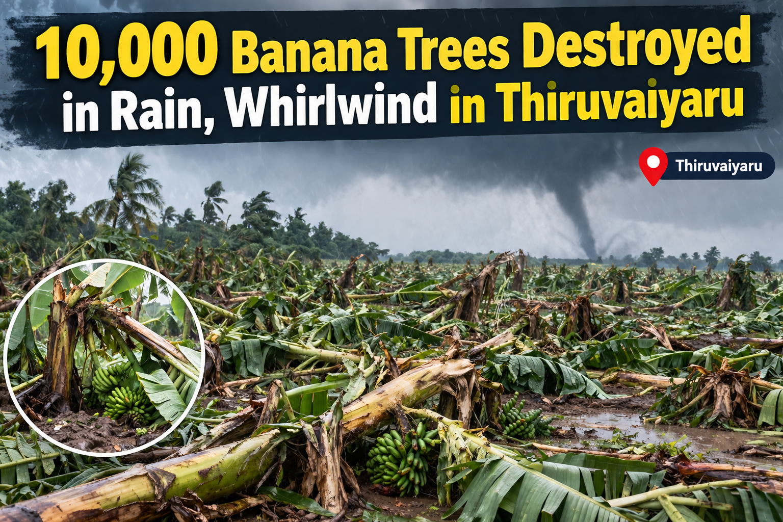 10,000 Banana Trees Destroyed in Rain, Whirlwind in Thiruvaiyaru