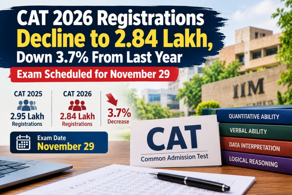 CAT 2026 Registrations Decline to 2.84 Lakh, Down 3.7% From Last Year; Exam Scheduled for November 29