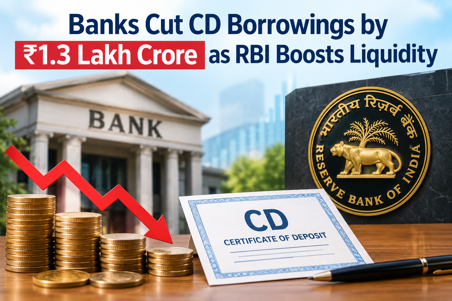 Banks Cut CD Borrowings by ₹1.3 Lakh Crore as RBI Boosts Liquidity
