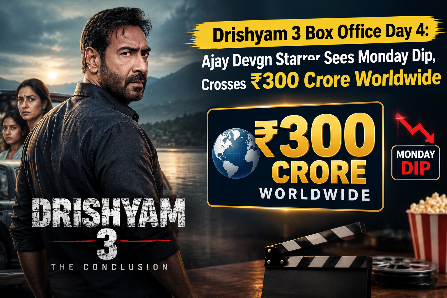 Drishyam 3 Box Office Day 4: Ajay Devgn Starrer Sees Monday Dip, Crosses ₹300 Crore Worldwide