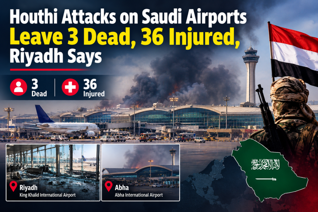 Houthi Attacks on Saudi Airports Leave 3 Dead, 36 Injured, Riyadh Says