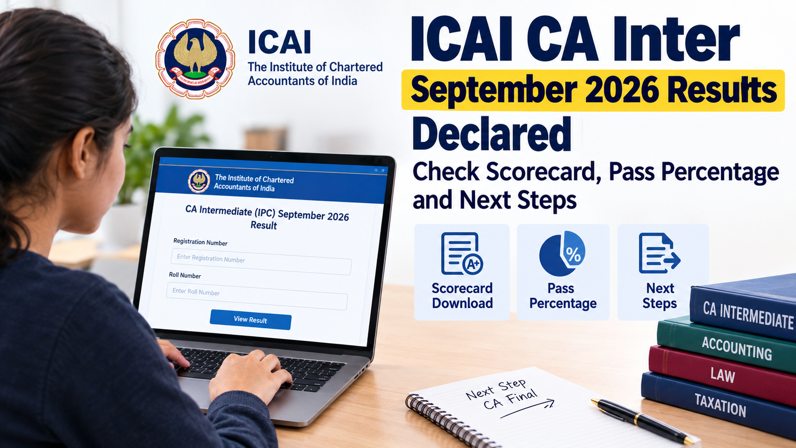ICAI CA Inter September 2026 Results Declared: Check Scorecard, Pass Percentage and Next Steps