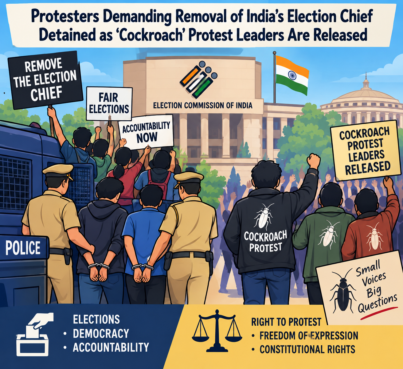 Protesters Demanding Removal of India’s Election Chief Detained as ‘Cockroach’ Protest Leaders Are Released