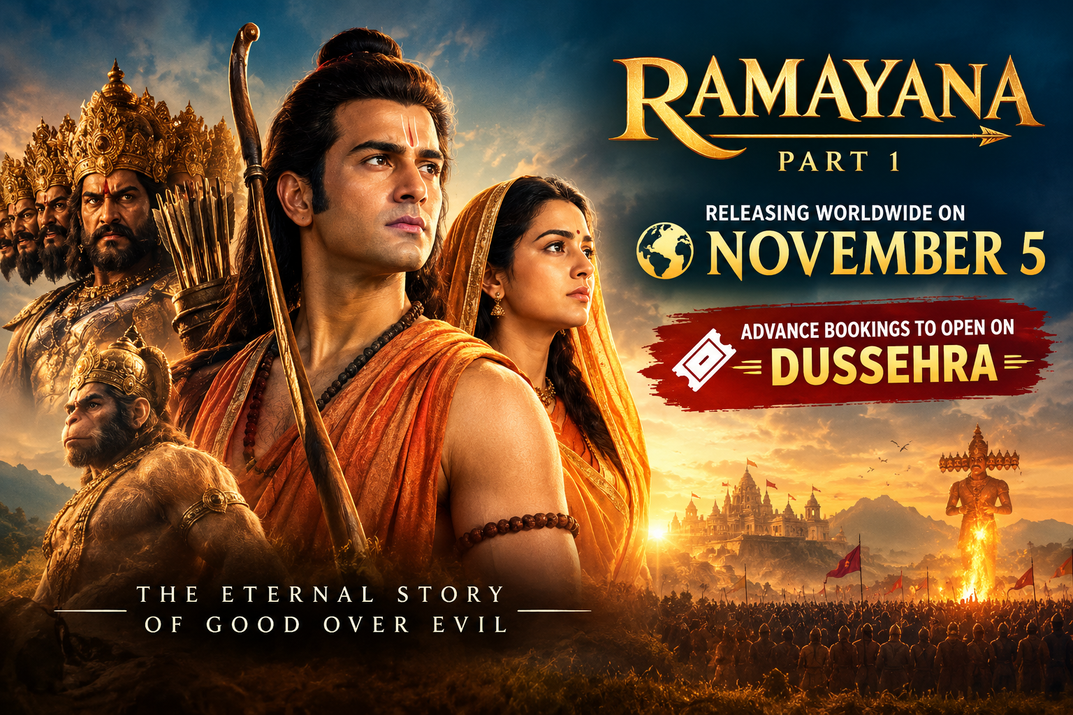 Ramayana Part 1 to Release Worldwide on November 5, Advance Bookings to Open on Dussehra