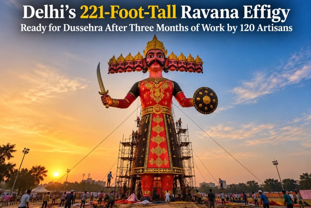 Delhi’s 221-Foot-Tall Ravana Effigy Ready for Dussehra After Three Months of Work by 120 Artisans